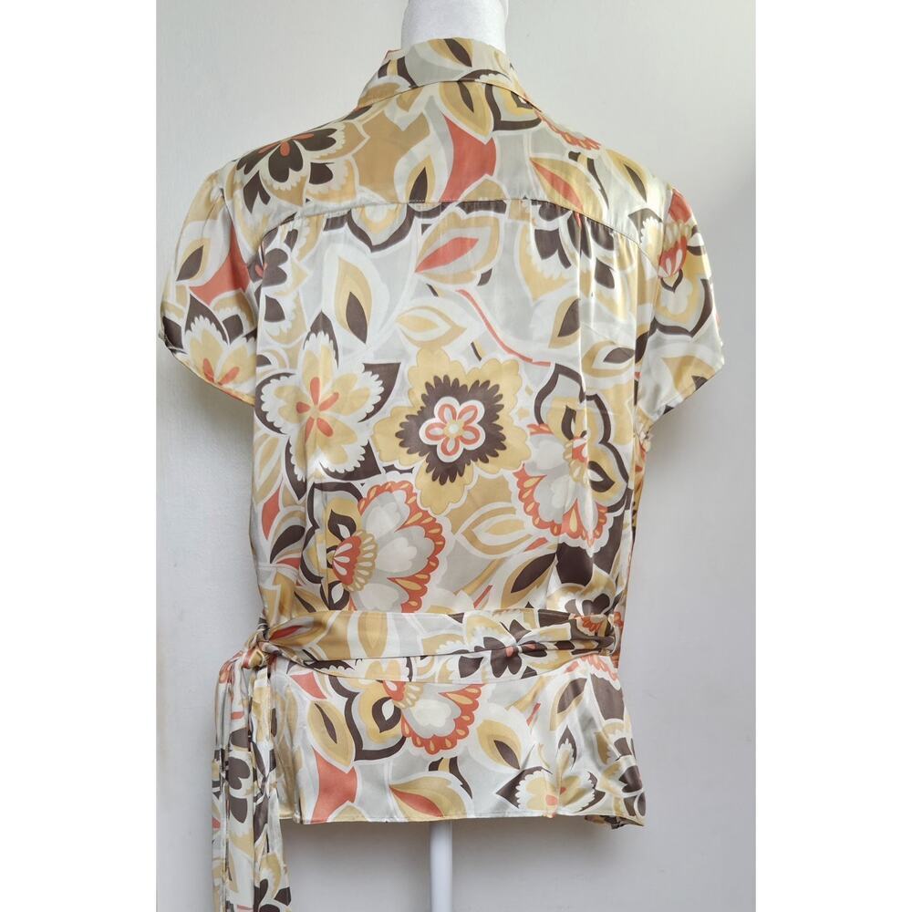Women's Talbots Floral Silk Wrap Blouse Size 14 Top - Picture 4 of 7
